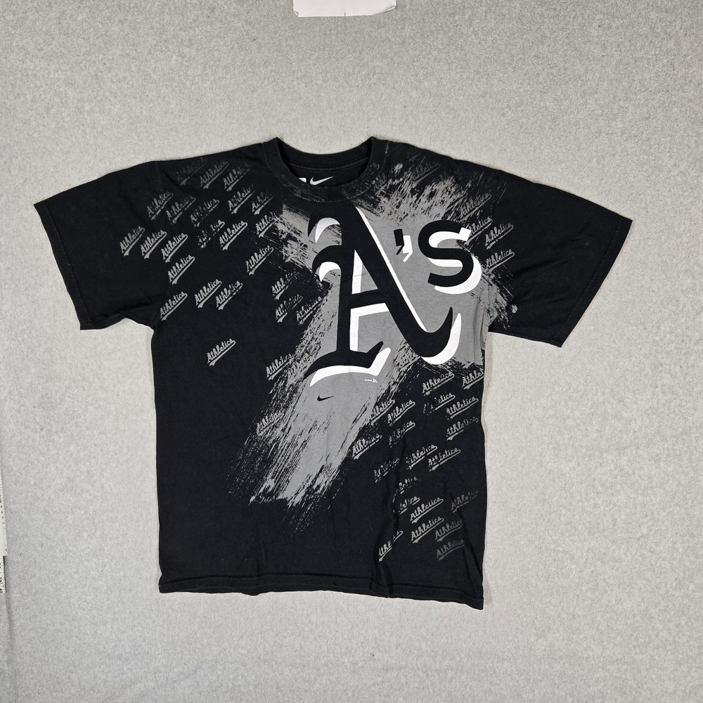 Oakland Athletics Men Shirt L Black Nike Tee Relaxed Short Sleeve Y2K